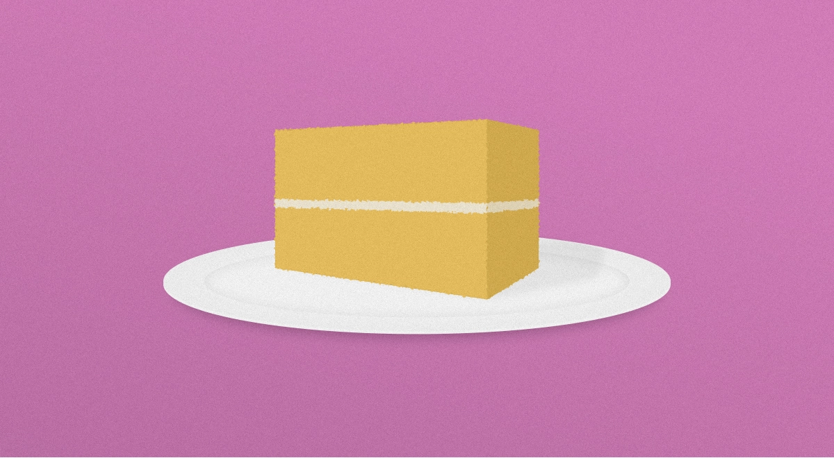 a simple illustration of slice of sponge cake on a white plate
